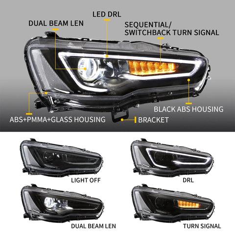 Mitsubishi Lancer 2008-2018 Evo X - Vland Sequential LED Head Lights