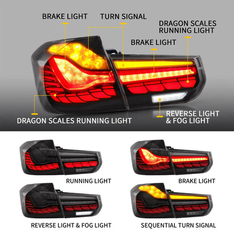 BMW 3 Series F30 F80  - Vland Sequential Tail Lights Dragon Scale Style