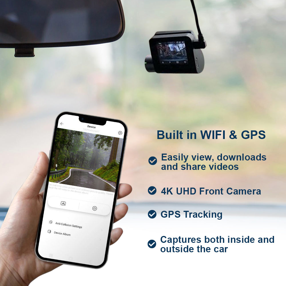 4K UHD Dash Cam & 2K Rear Camera with GPS and wifi