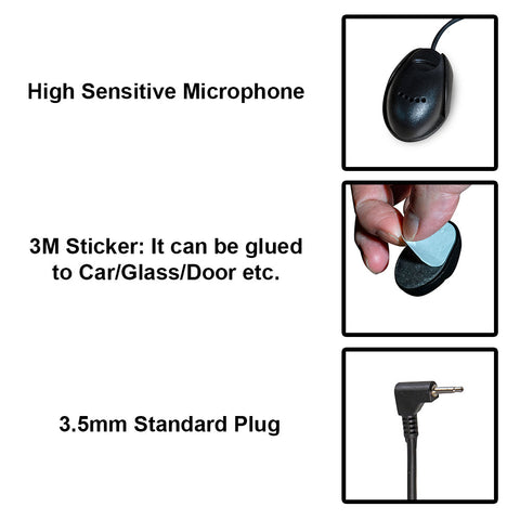 High sensitive microphone, 3m sticker and 3.5mm standard plug.