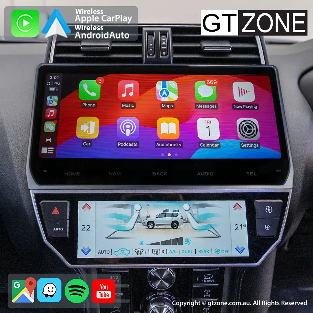 Toyota Prado 150-Series Head Unit Upgrade Kit (2018-Present) - 13inch Wireless Apple Carplay Android Auto