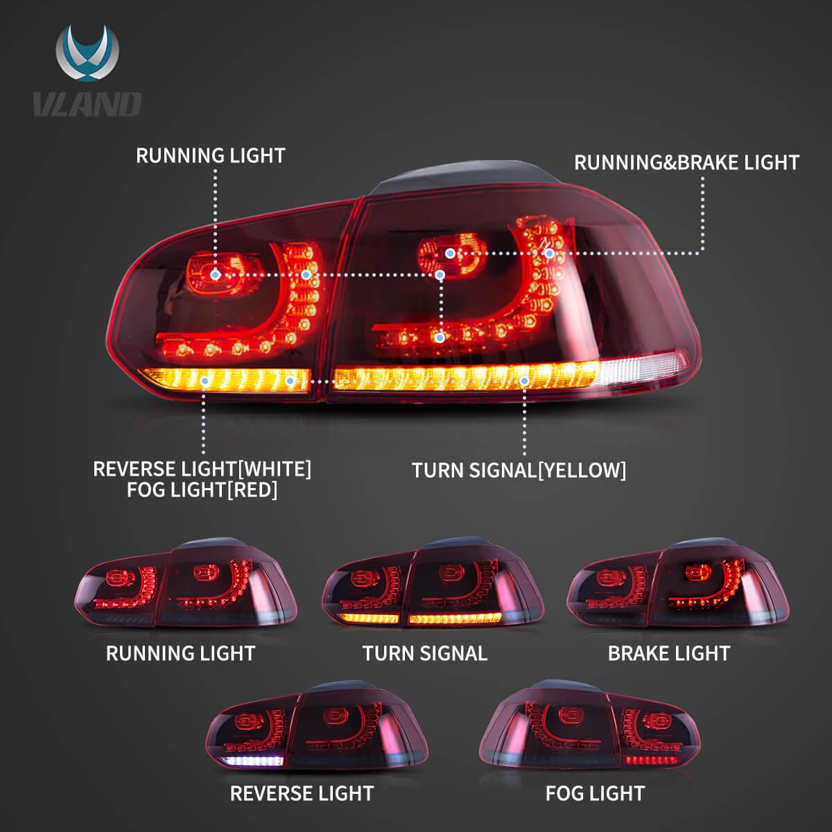 VW Golf Mk6 Sequential Red LED Tail Lights Vland